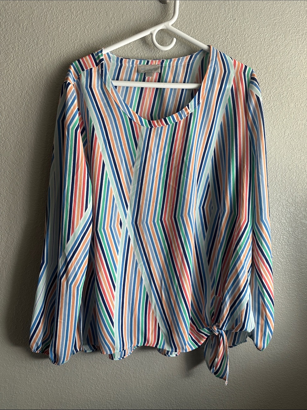 belle sky Multi-Stripe Tie-Hem Long Sleeve Top
